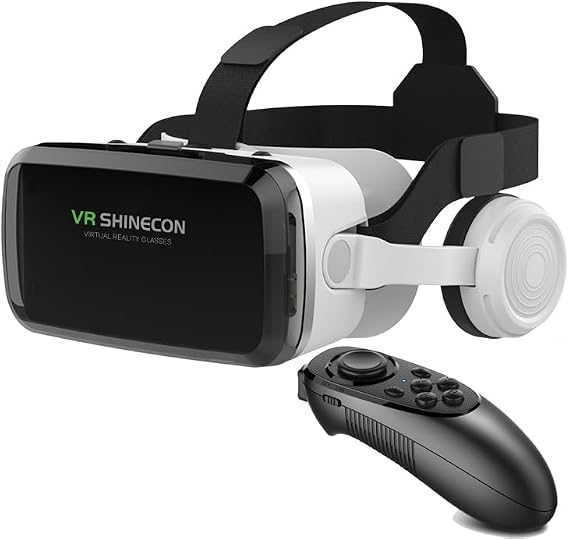3D Virtual Reality VR Headset with Integrated Bluetooth Earphones, Compatible with iOS/Android Devices, for iPhone/Samsung Phones, Ideal for Movies and Gaming