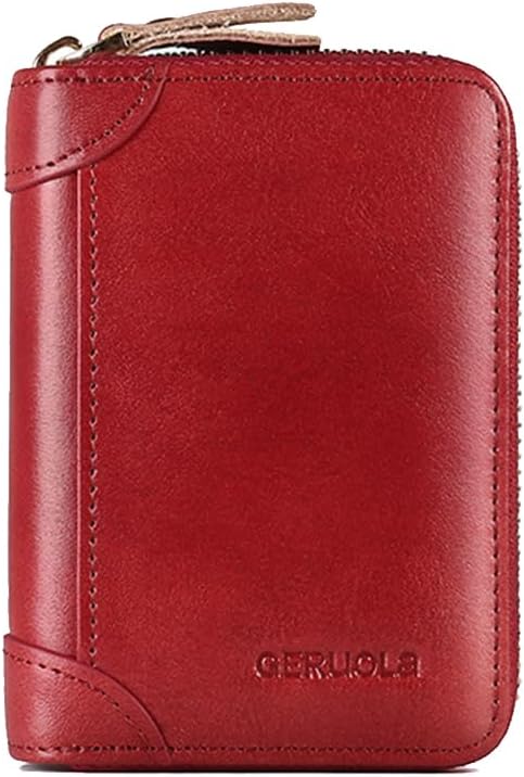 Card Bag Cowhide Wallet Men Coin Purse RFID Blocking Card Case Portable Card Holder Coin Bag Pouch with 12/20/30/45 Card Slots Red B