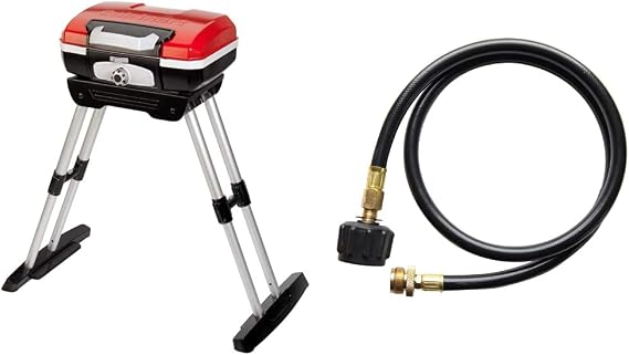 Cuisinart CGG-180 Petit Gourmet Portable Gas Grill with VersaStand, Red & QG-012B LP Adapter Hose, 4 feet, Black