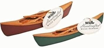 Hand-Crafted Wooden Canoe with Paddles Miniature Replica 1-pc 7-inch