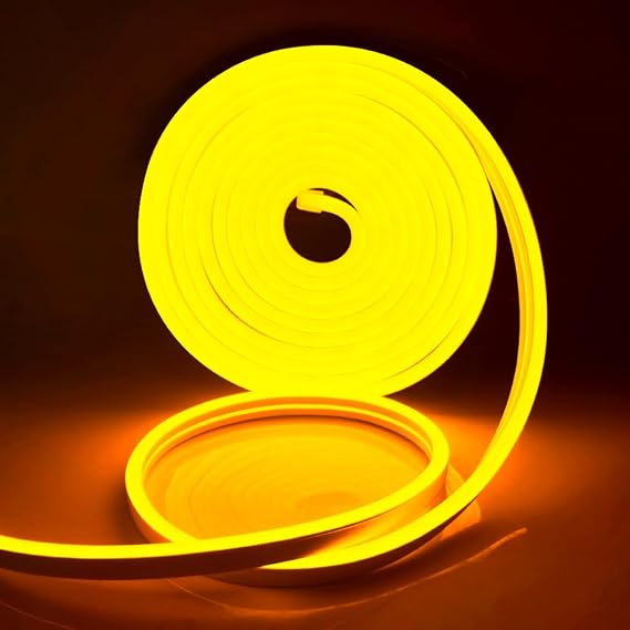 LED Neon Rope Light, 3.3ft Waterproof White Tube DC 12V 120 LEDs SMD 2835 Flexible LED Neon Lights Lamp for Garden Patio Party Christmas Thanksgiving Outdoor Decoration(Yellow)