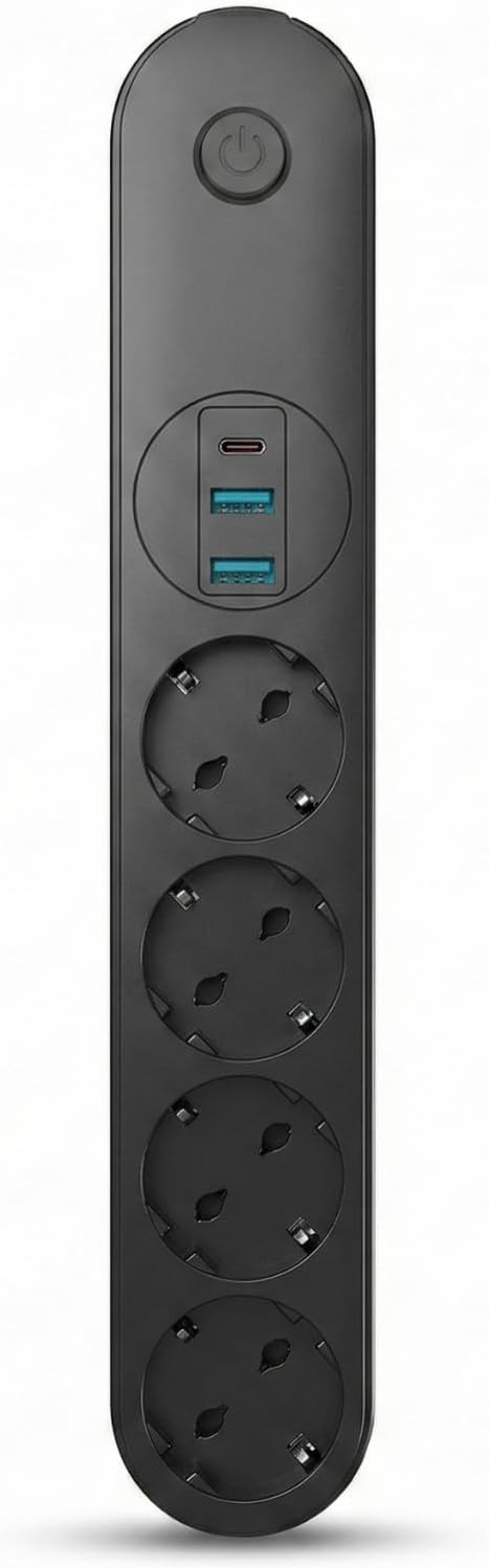 Akım Korumalı Çoklu Priz, 2 Adet USB 1 Adet Type-C Girişi, 4 Adet Priz Girişi, 2500W Termal Korumalı, 2 M Kablo Uzunluğu, Hızlı Şarj Destekli, Tüm Elektronik Cihazlar ile Uyumlu Çoklu Şarj İstasyonu