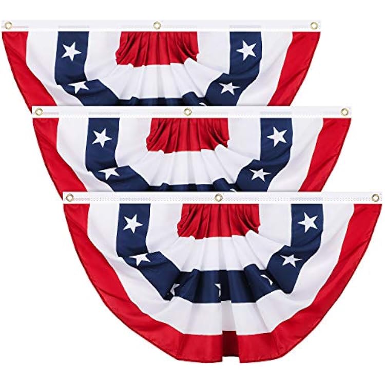 Tatuo 250th Anniversary Pleated Fan Flags, 4th of July Patriotic Decorations American USA Bunting Flag Stars and Stripes Banner for Independence Day Memorial Day3 Pieces,3 x 6 feet