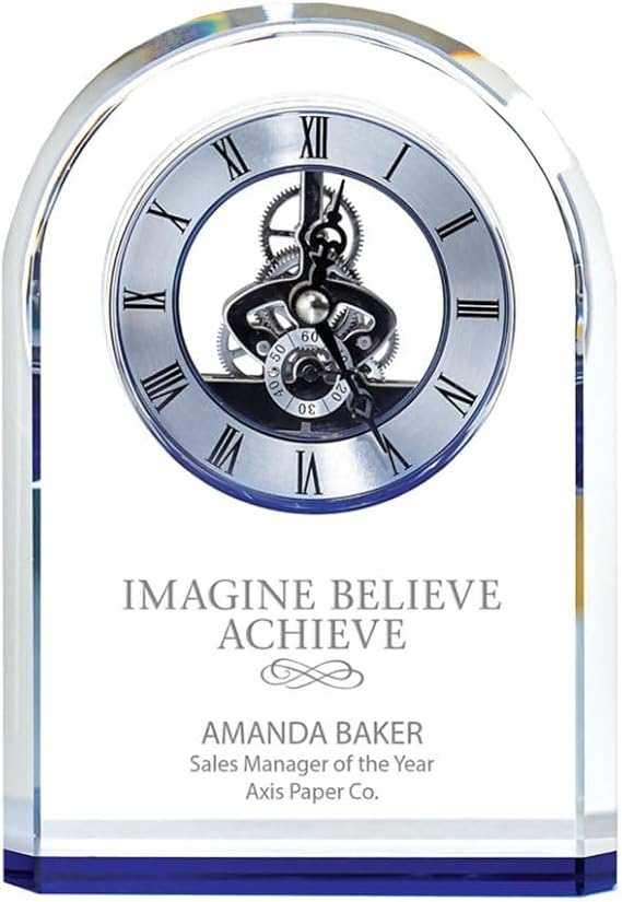 Baudville Blue Accent Silver Inset Crystal Arched Skeleton Clock
