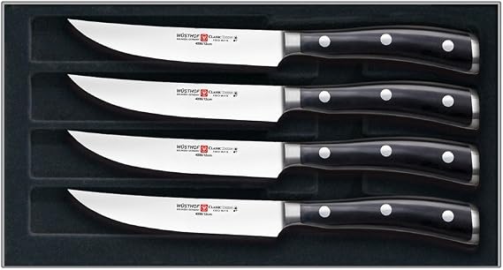 Wusthof Classic Ikon 4 Piece Steak Knife Set, Silver