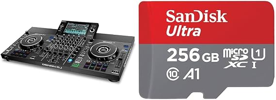 Denon DJ SC LIVE 4 - Standalone DJ Controller, 4-Channel Mixer, Amazon Music Unlimited Streaming & SanDisk 256GB Ultra microSDXC card + SD adapter up to 150 MB/s with A1 App Performance UHS-I