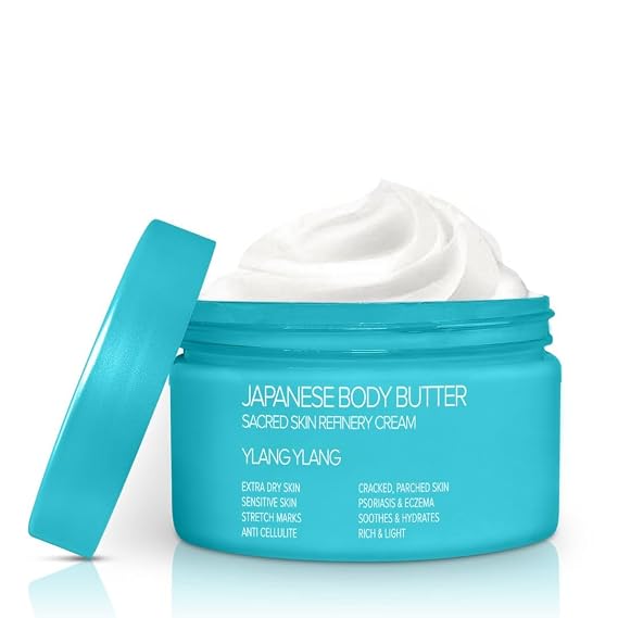 ONSEN Japanese Body Butter for Women - Skin Refinery Cream Natural and Organic Shea Butter Moisturizing Clear Skin Exfoliator with Coconut Oil and Vitamin E - 8.6 fl oz / 255 ml (Ylang Ylang)