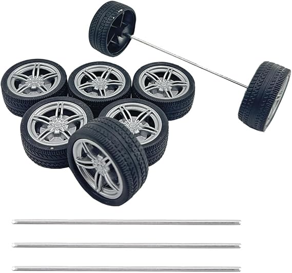 8個 トイカーホイール ラジコンカー ゴムタイヤホイール メタルシャフトアクスル付き RCカー トラック DIYモデルトイビルディングプロジェクト用 3x40mm