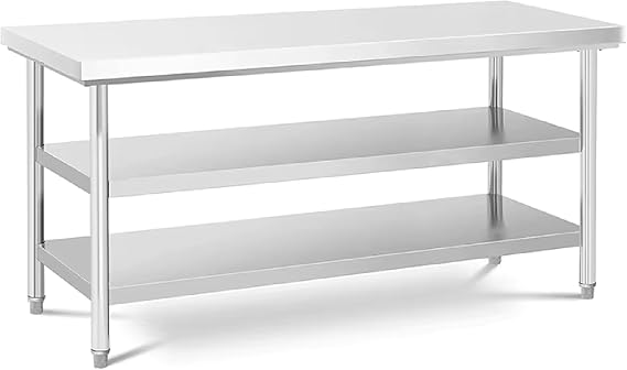Triple Layer Stainless Steel Catering Work Table 120x70x85cm – Heavy Duty Workbench 1MM Thick 201 Stainless Steel Prep table Commercial, Industrial Worktop with Undershelf Storage