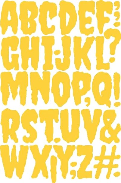 IRON 'EM Yellow Iron On Letters for Fabric, Clothing, Custom Tshirt, DIY Craft for Kids, Adults, and Toddlers 2" Dura-Felt Letters for Fabric, Heat Transfer Letters. Halloween Slime Drip. 2 Sheets