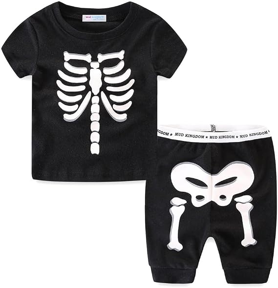 Mud Kingdom Glow in The Dark Skeleton Boys Pajamas Sets Short Sleeve Summer Black