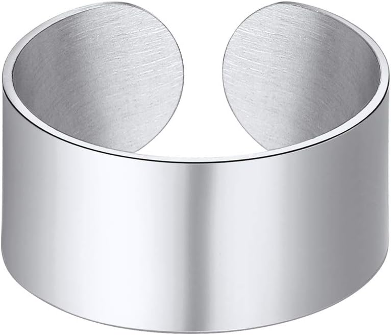 Stainless Steel Open Band Ring for Men Women 18K Gold/Black Plated Brush/Smooth Surface Rings Set Minimalist Jewelry(with Gift Box)