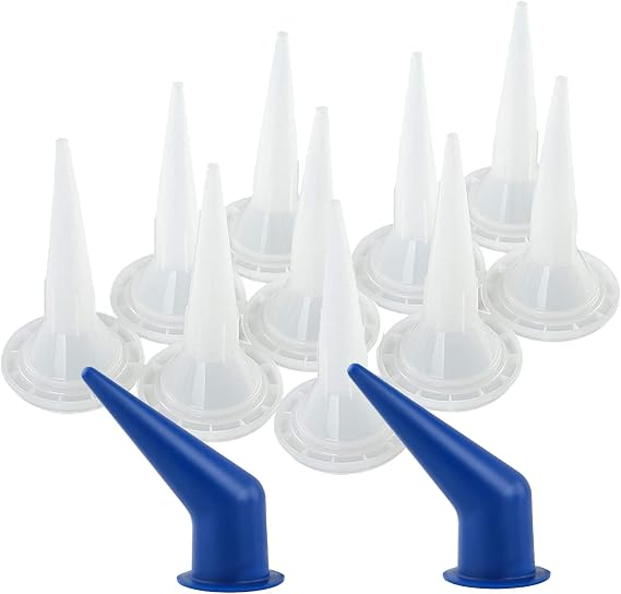 Cone Nozzle Bent Caulk Tips Reusable Caulking Nozzle for Sausage Caulking Gun (Pack of 10+2)