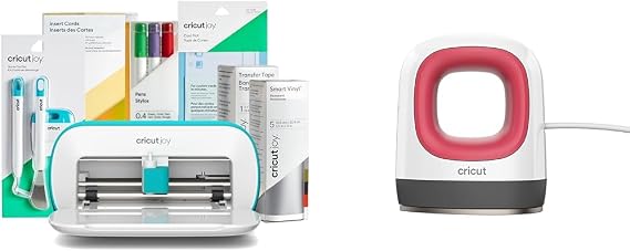 Cricut Joy | Compact Smart Cutting Machine Starter Bundle | 2023 Edition, White & EasyPress Mini | Compact Heat Press for Iron On Vinyl (HTV), Infusible Ink and Sublimation | Raspberry