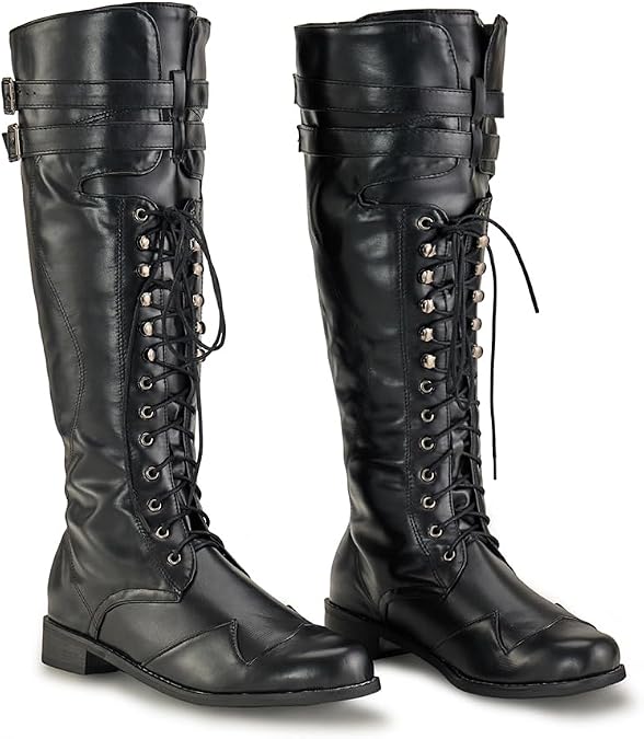 DUNHAO COS Medieval Renaissance Pull On Mid Calf Gothic Boots Flat Jazz Boots
