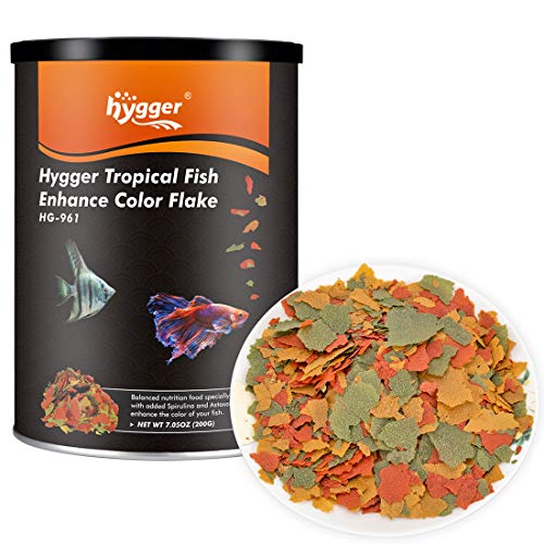 hygger Fish Food Flakes,7.05oz Tropical Color Flakes Health Brightening for Most Fish eg Betta, Angelfish, Guppy etc