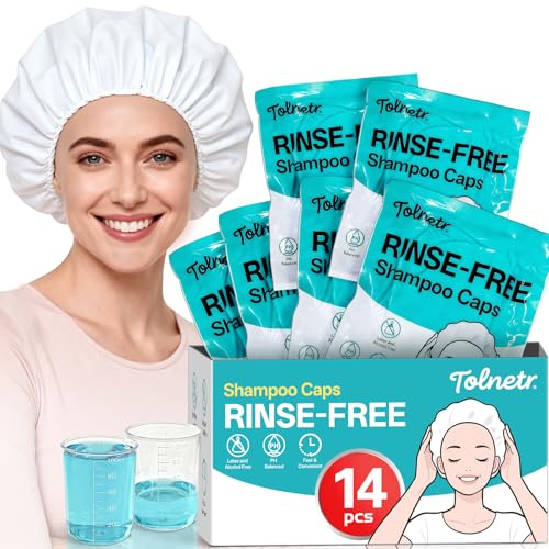 14 Pack Shampoo Caps No Need Rinse,Shampoo Caps for Bedridden Patients Elderly with 2 Cups,Fresh-Lather Rinse Free Hair Washing Caps for Hospital,Post-Surgery,Camping,Travel-Light,Need 130ML Water
