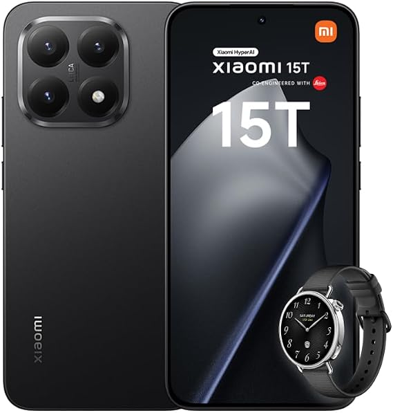 Xiaomi 15T, Smartphone 12+512GB, 6.83" 120Hz Eye-care Display, MediaTek Dimensity 8400-Ultra, 50MP Leica Summilux Optical Lens, 5500mAh, Black, Charger Not Included,+Watch S4 41mm