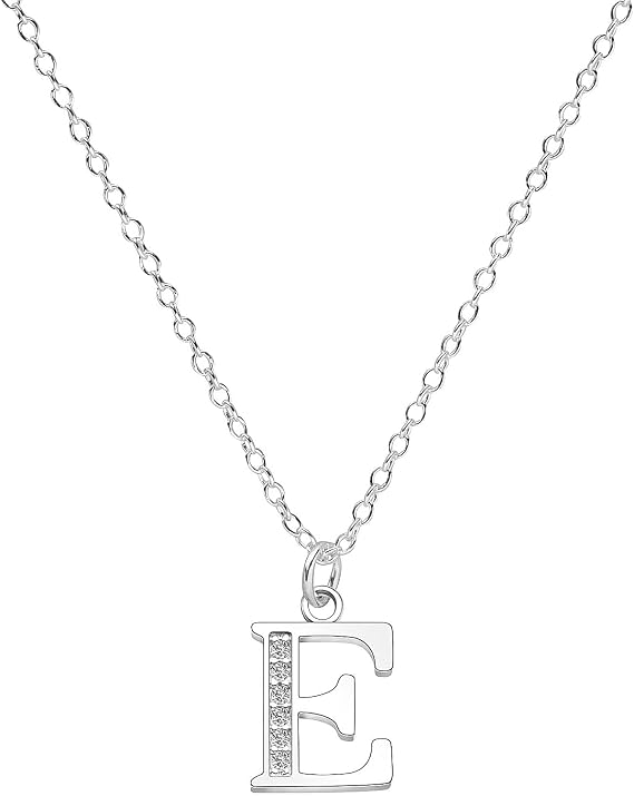 Silver Initial Necklace Charm Choker, E Necklace, Silver Initial Necklace, for Women Lady Girl