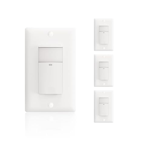 ECOELER PIR Motion Sensor Light Switch, Occupancy Motion Detector Wall Switch with Sensitivity & Delay Adjustable, Neutral Wire Required, Single Pole, for Hallway, Bathroom, Storage Room, 4 Pack