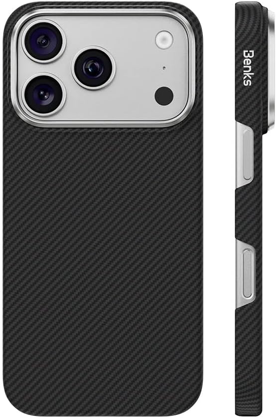 iPhone 18 Pro Max uyumlu Kılıf MagSafe Şarj Özellikli Benks ArmorAir 600D Kevlar Kapak C1 Siyah