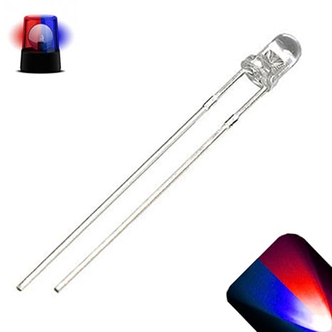 3mm Round Top Blue/Red Alternating Flashing LED 1.5Hz (Pack of 100)