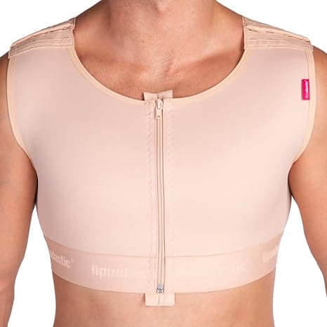 LIPOELASTIC MTmS Comfort, Gynecomastia Compress Zipper Vest, Compression Vest Men Shapewear with Front Zipper and Adjustable Hooks, Men's Compression Tops (Natural, L)