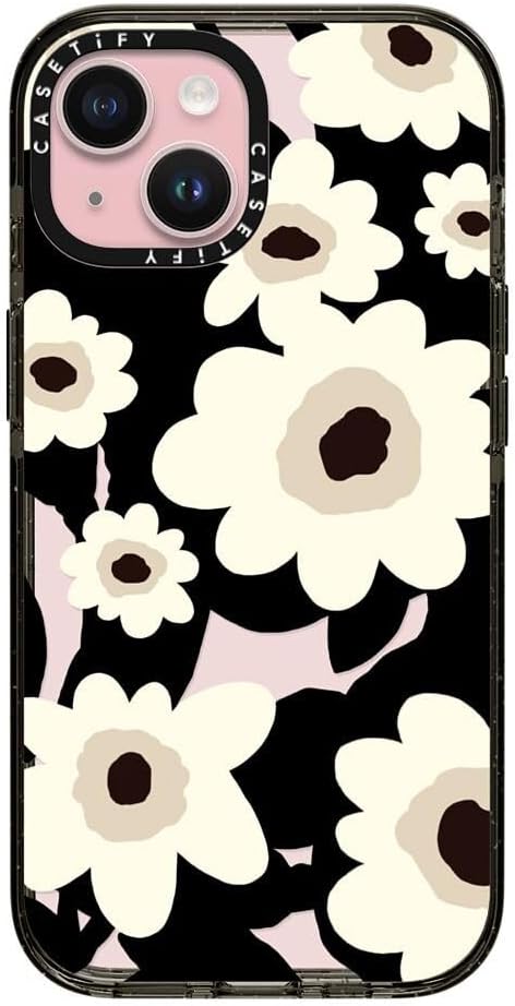 CASETiFY Impact iPhone 15 Case [4X Military Grade Drop Tested  8.2ft Drop Protection] - Flowers - Clear Black