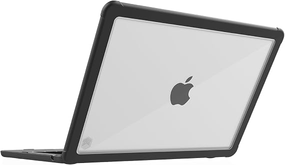 STM Dux for MacBook Air (13-inch) - M5/M4/M3/M2 Ultra Protective Case - Clear Transparent PC, Rugged Raised TPU Bumpers with Textured Rubber Feet - Black