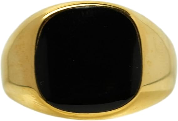 Black Onyx Signet Ring for Men Women, Black Onyx Gold Signet Ring, Simple Stainless Steel Boys Rings Jewellery, Gold Pinky Ring Gift for Him Size 7-13