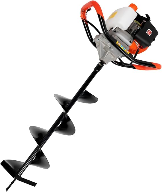 YIYIBYUS Post Hole Digger, 52CC 2 Stroke Petrol Earth Auger Digger w/Extension Rod, Fence Post Hole Borer Ground Drill with 4" 6" 8" Bits Drilling Holes for Planting Trees