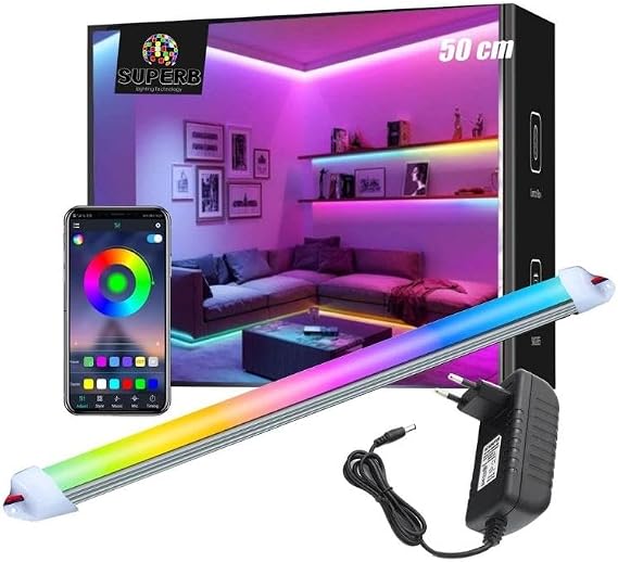 256 Renk Bluetooth Kontrol RGB Çubuk Şerit Led Renk Değiştiren Led Işık SB-6543 (Şeffaf, 50 Cm) [Enerji Sınıfı A]