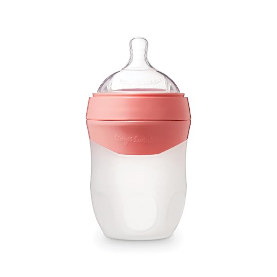 Tiny Twinkle Silicone Baby Bottle with Comfort Grip and Soft Flexible Nipple - Squeezably Soft Baby Bottles for Newborn and Up (Blossom, 6 Ounce)