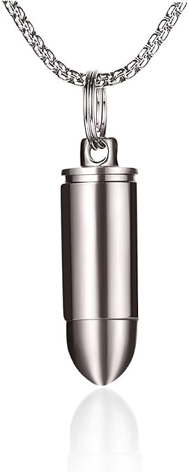 FOSIR Titanium Necklace for Men, Titanium Bullet Pendant Necklace Stainless Steel Rolo Chain