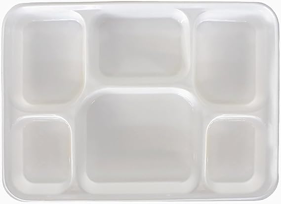 Disposable Plastic Thali Plates 6 Compartment Thali - White(50 Pack)