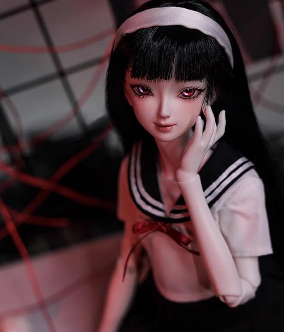 Meeler BJD Doll Full Set 1/4 Spherical Joint Doll Girl 44cm SD Resin Ball Joint Doll Handmade Evil Fujie Girl Modeling Full Set Gift 1 Doll + Eyes + Face Makeup Head + Dress + Wig + Shoes