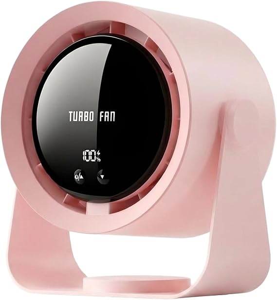 Desk Fan, USB Rechargeable Quiet Desktop Fan with 5400mAh Battery & LED Display, Adjustable Speed Control, 90 Tilt Head Hangable Table Fan for Office, Bedroom, Dorm, Kitchen (Pink)