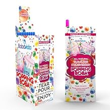 BobaVida Summer Strawberry Popping Boba - Popping Boba for Drinks, Desserts & Food Toppings - Non-GMO Fruit Boba Pearls - 3oz Each, 10 Boba Packets with Straws