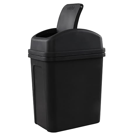 Idotry 1.8 Gallon / 7 L Trash Can, Small Garbage Bin with Swing Lid, Black