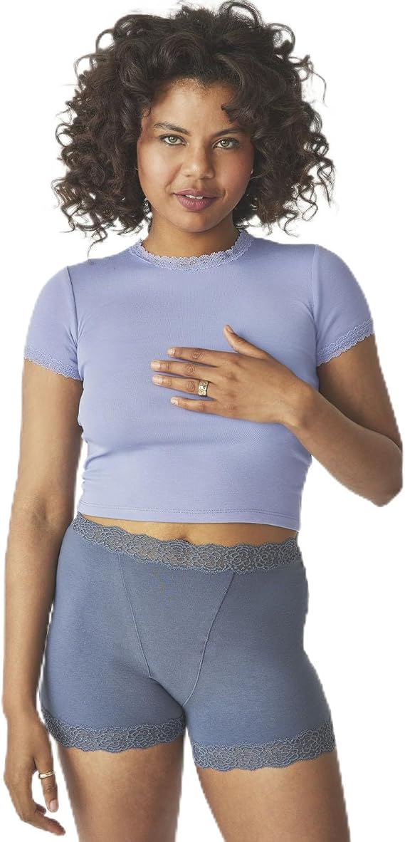 Florence by Mills Women's Crop Ribbed Tee with Lace Trim