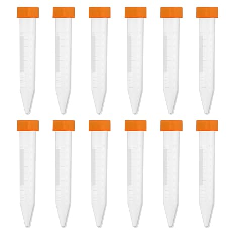 PATIKIL 10ML Plastic Centrifuge Tubes, 100 Pcs Conical Test Tube Container with Leak-Proof Screw Caps and Graduated Marks for Laboratory Liquid, Orange