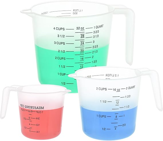 ASelected 3Pcs Plastic Measuring Jugs, 250ml, 500ml, 1000ml Lightweight Clear Stackable Measuring Jug with Scale and Handle for Kitchen Baking