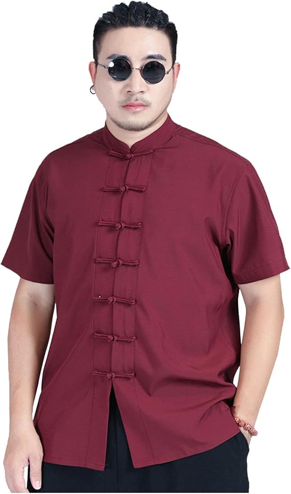 Chinese Clothing Tang Suit Kung Fu Shirt - Chinese Traditional Plus Size Tang Suit for Men Short sleeve Jacket Training Uniform Casual Clothing(Red_205)