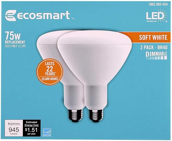 EcoSmart 75-Watt Equivalent BR40 Dimmable LED Light Bulb Soft White (2-Pack)