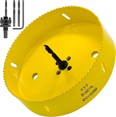 6 38 inch Hole Saw with 716 Arbor HSS Bi-Metal Hole Saw Blade Strenthen Drill Bits and Variable Teeth Pitch for Wood,Ceiling,Plastic Board,Pipe,Plywood,and Soft Metal Sheet 162mm