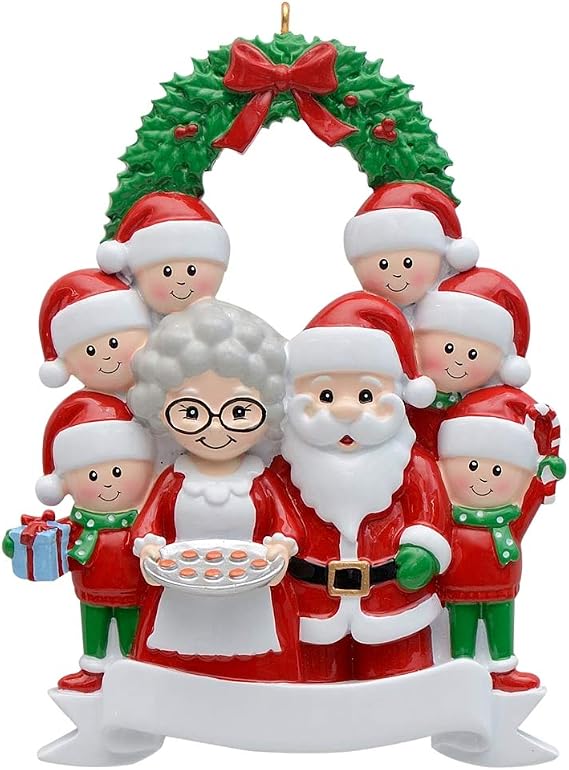 Santa and Mrs Claus Christmas Ornament 2026 Personalized for Family of 8