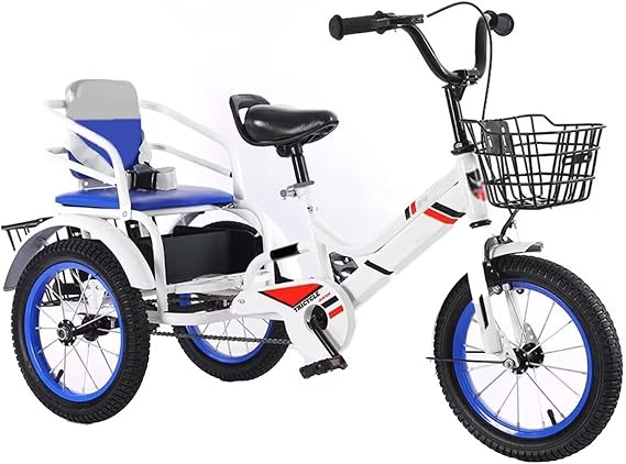 Large Pedal tricycles for Aged 3-10 Years,3 Wheeler Rickshaw trikes with Sensitive Brake,Dual seat Tandem Tricycle with Passenger seat,Multi Storage Space,Toddler Cruiser Trike