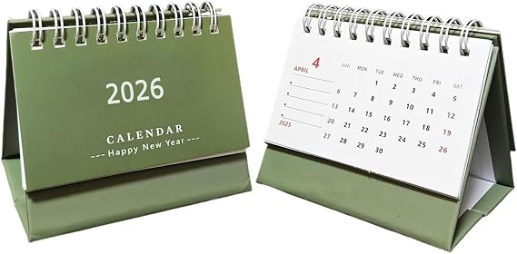 Mini Desk Stand Calendar 2026, Small 2025-2026 Desktop Standing Mini Monthly Flip Calendar for Office School Home Classroom (Green)