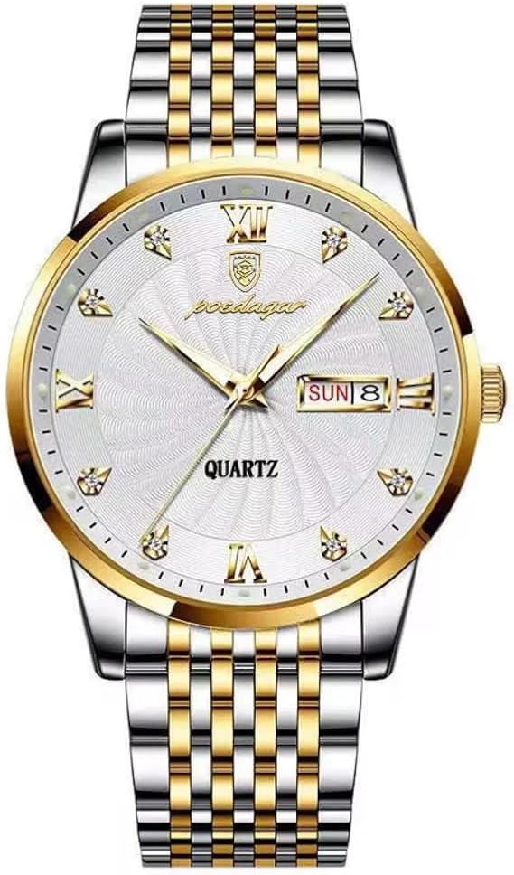 Poedagar Herren-Armbanduhr wasserdicht leuchtend Datum Woche klassische Quarz-Armbanduhr Edelstahl modisch Sport Herren Luxusuhren