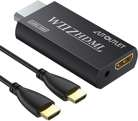 AUTOUTLET Wii to HDMI Converter WII2HDMI Wii Signal to HDMI Support 720P 1080P 3.5MM Audio HD Video Output Adapter with 1M HDMI Cable for Nintendo Wii